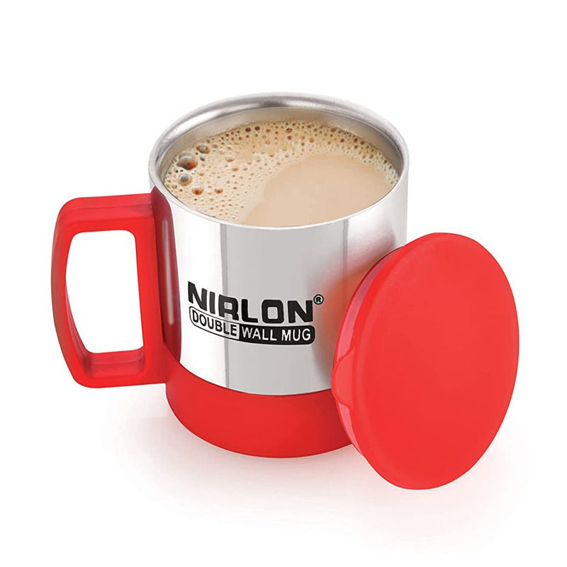 Nirlon OXY 170 ML Double Wall Plastic Stainless Steel Tea Coffee Mug with Lid - 9