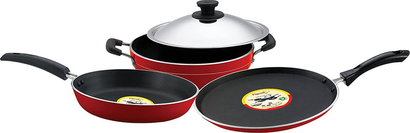 Pigeon By Stovekraft Rapido Induction Base Non-Stick Cookware Gift Set, 4 Pieces, Red