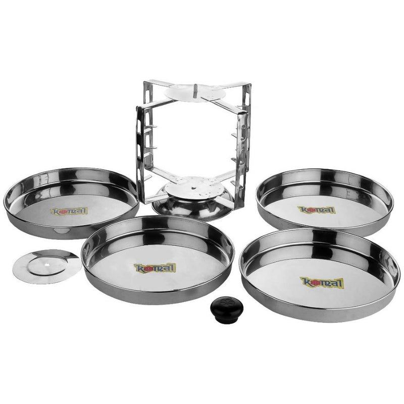 Komal Stainless Steel Dhokla Stand with 4 Plates Hawkins Type Silv