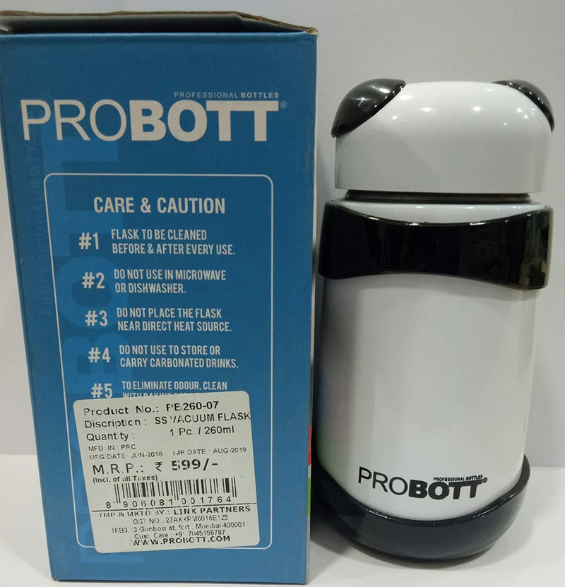 Probott - BPA Free 260 ML Stainless Steel Sports Vacuum Water Bottle Panda PB260-07 (White)