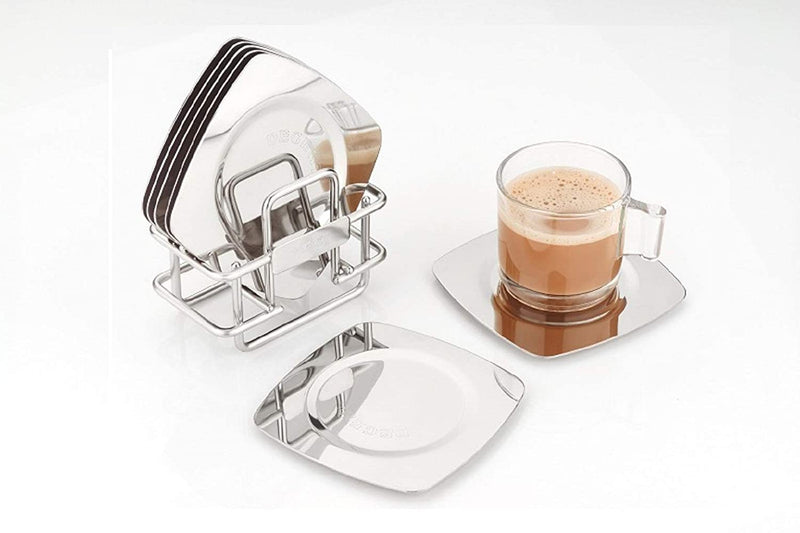 Decent Stainless Steel Square Tea Coaster Set with Stand - 1