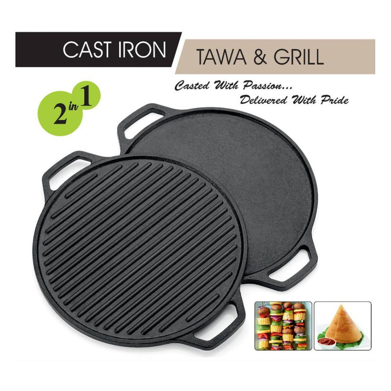 Softel Cast Iron 30 cm 2-In-1 Grill & Griddle (Grill pan + Dosa Tawa) - 4