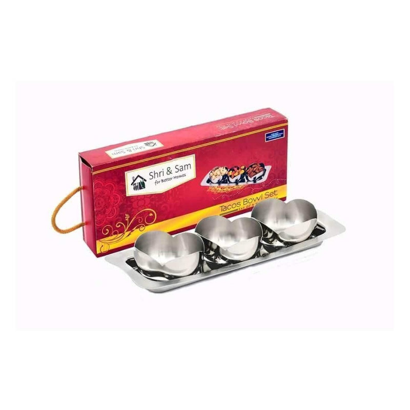 Shri & Sam Stainless Steel Tacos 3 Pcs Bowl Set with Tray - 6