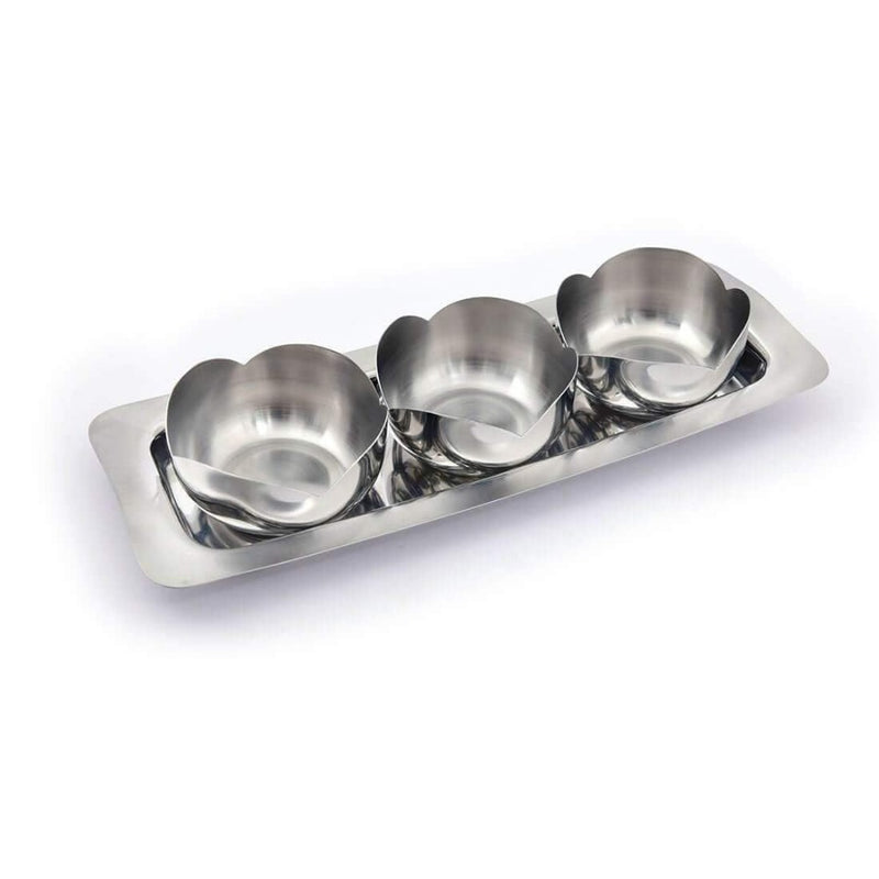Shri & Sam Stainless Steel Tacos 3 Pcs Bowl Set with Tray - 2