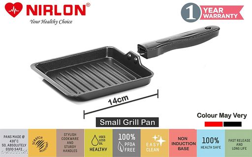 Nirlon Nelcon Non-Stick Mini Grill Pan - 185 MM | Ideal for grilling vegetables/tikkas | Red