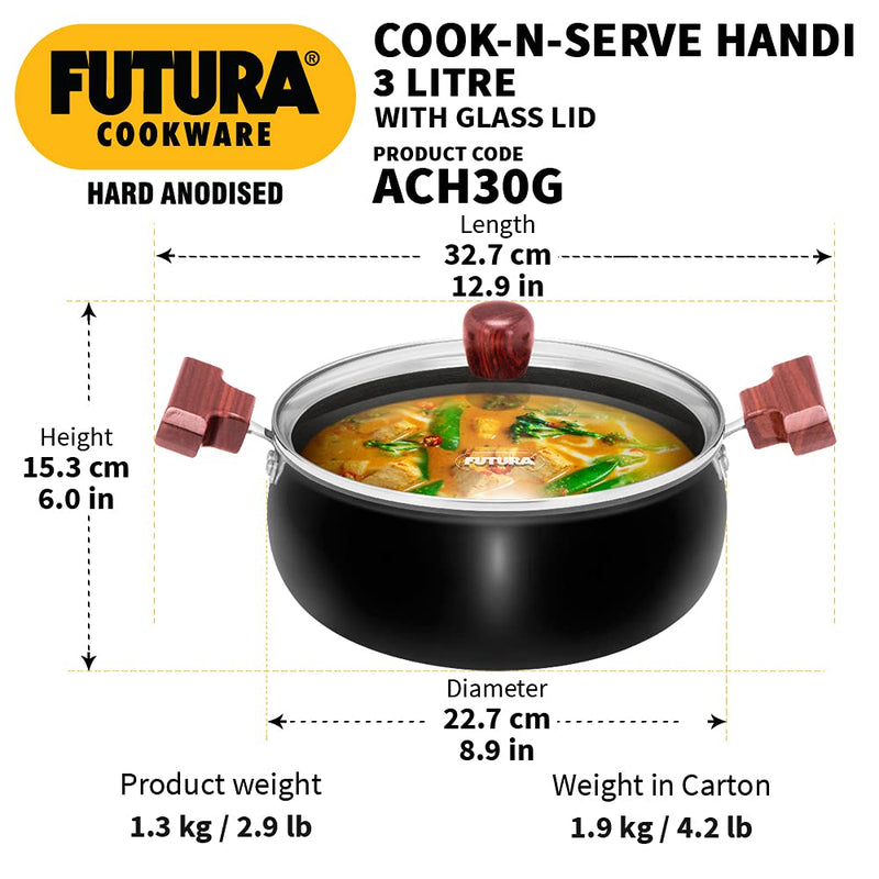 Hawkins Futura Hard Anodised Cook n Serve Handi with Glass Lid - ACH30G - 9