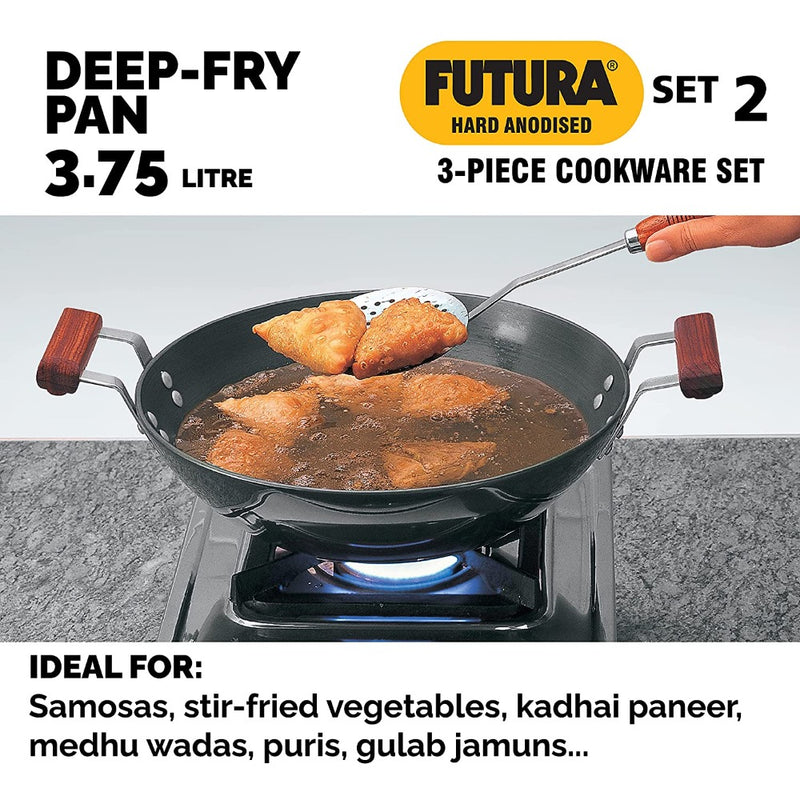 Hawkins Futura Hard Anodised Cookware Set - Flat Tava + Frying Pan + Kadhai - 4
