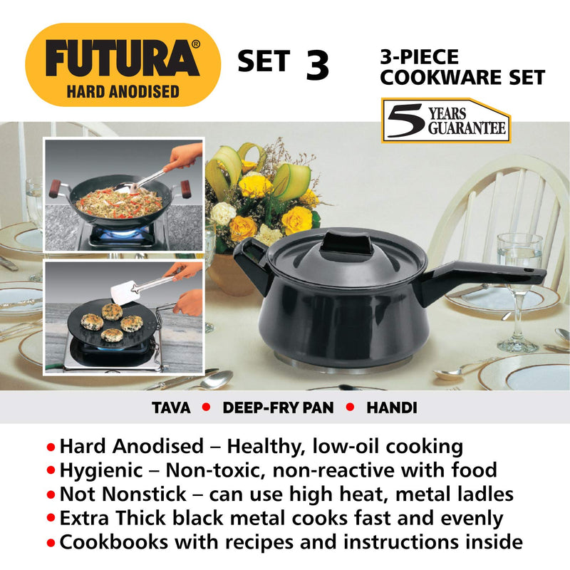 Futura Hard Anodised Cookware Set 3 by Hawkins (Tava, DeepFry Pan, Ha