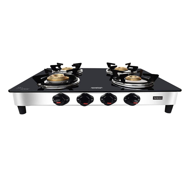 Maharaja Whiteline Belenus 4 Burner Glass Top Gas Stove Black