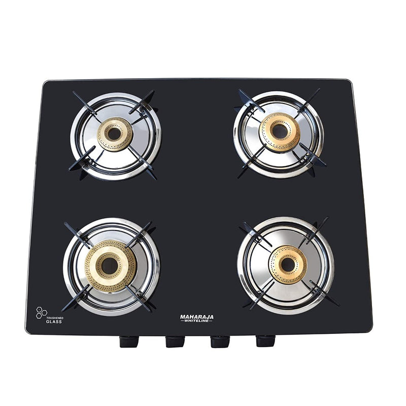 Maharaja Whiteline Belenus 4 Burner Glass Top Gas Stove Black