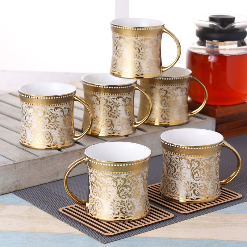 Diamond Ebony Coffee & Tea Mugs, 170ml, Set of 6 (E671) - Clay Craft India