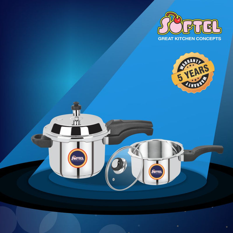 Softel Stainless Steel 2 + 3 Litre Combo Cooker with Stainless Steel Lid & Glass Lid - SOF6005 - 2