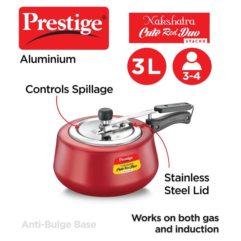 Prestige Nakshatra Cute Red Duo Svachh Aluminium Pressure Cooker - 8