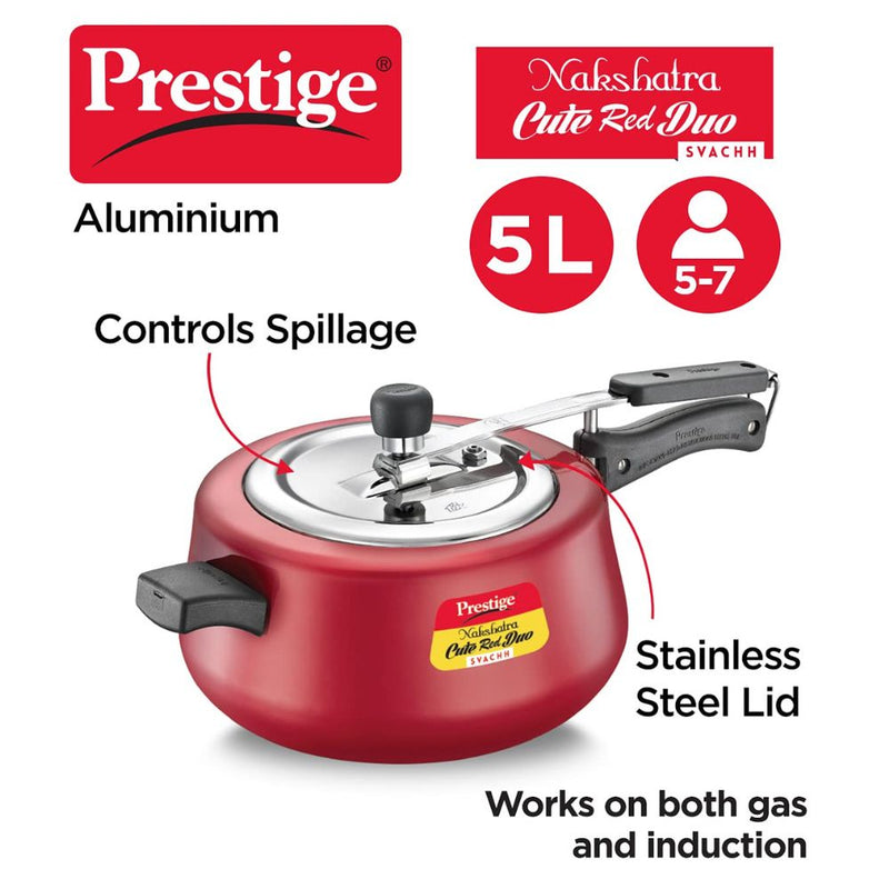 Prestige Nakshatra Cute Red Duo Svachh Aluminium Pressure Cooker - 11