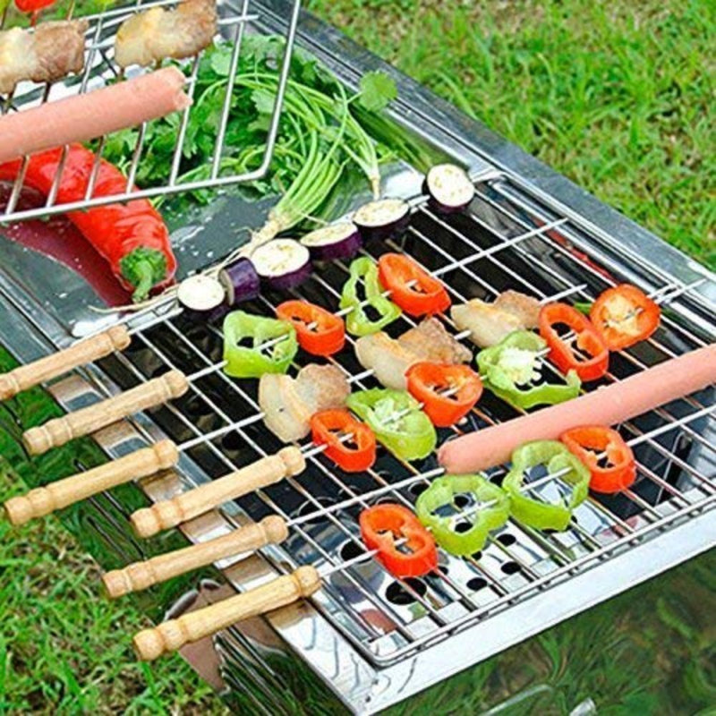 Barbecue 12 Inch Stainless Steel Skewers with Wooden Handle for BBQ Tandoor - 5