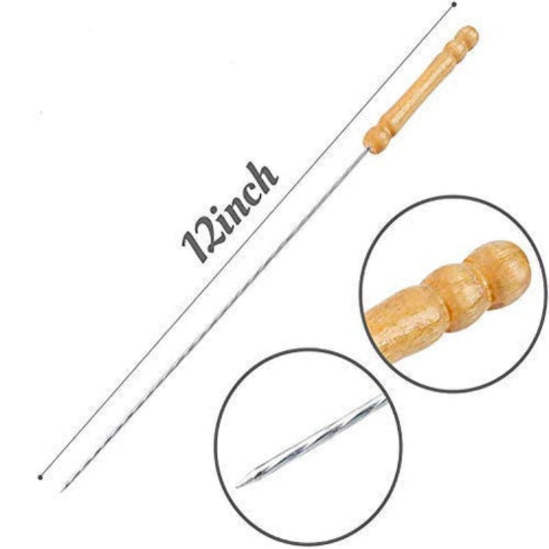 Barbecue 12 Inch Stainless Steel Skewers with Wooden Handle for BBQ Tandoor - 4