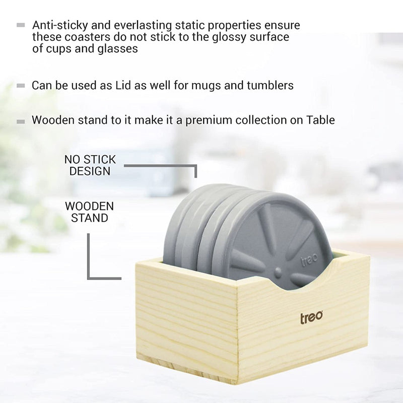 Treo Lid Cum Coaster with Wooden Stand - 14
