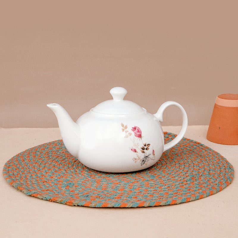 Clay Craft Ceramic Floral Printed 1100 ML Tea Pot Kettle - 1