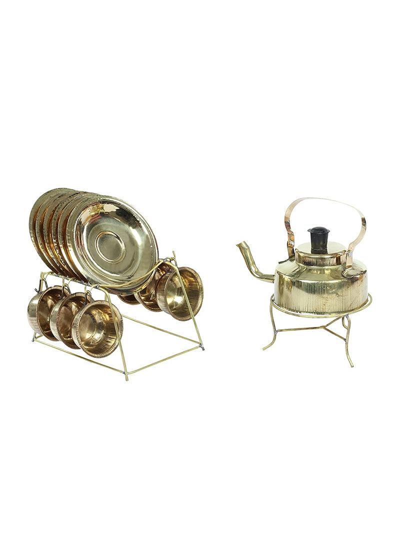 Desi Toys Brass Kettle and Saucer Set , Gold