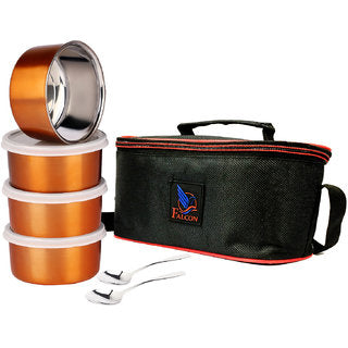 Falcon Tuff Double Wall Stainless Steel Lunch Box Copper Colour, Set of 2, 3, 4 Containers