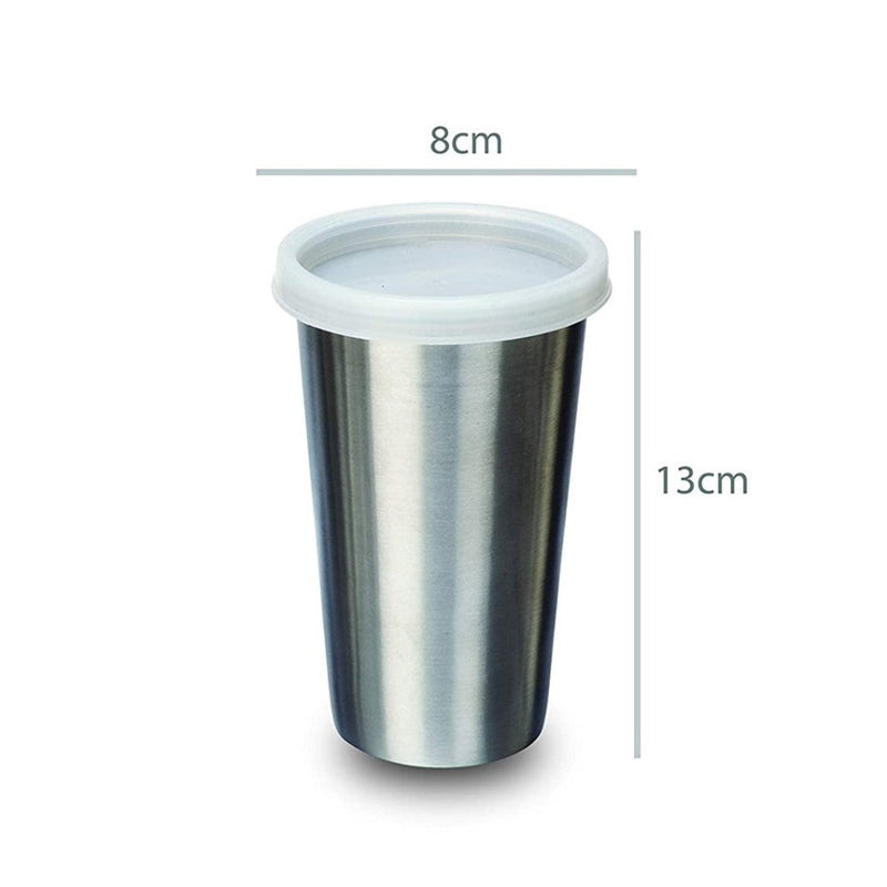 Falcon Stainless Steel 370 ML Glass with Straw Lid and Extra Travel Lid - FP04006 - 5