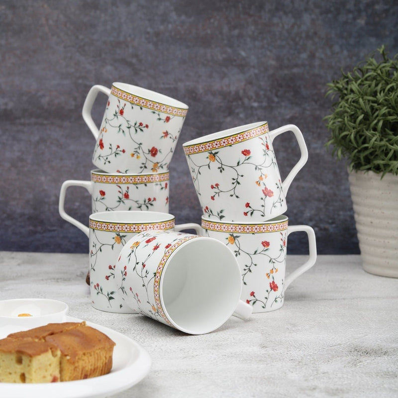 JCPL Ceramic Floral Printed Gardenia 220 ML Coffee & Tea Mugs - 1