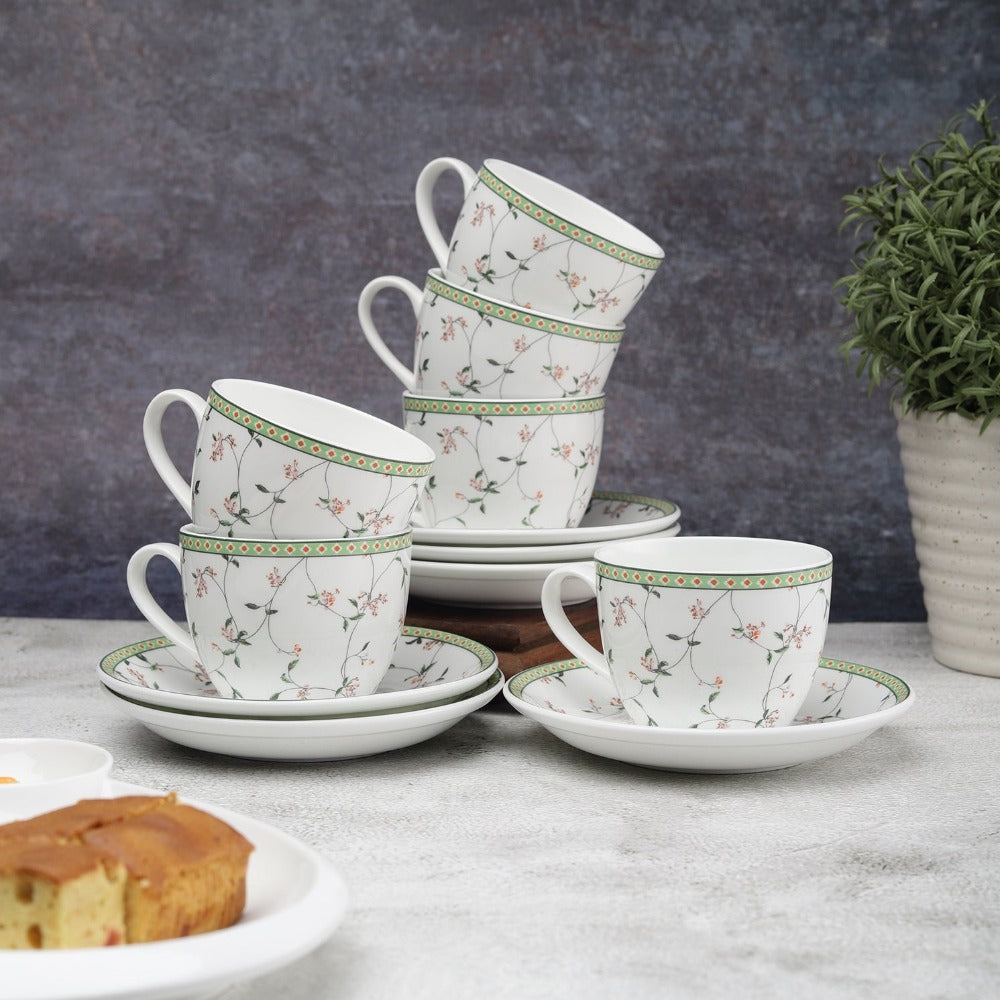 JCPL Ceramic Floral Printed Gardenia Cup & Saucer Set - 1
