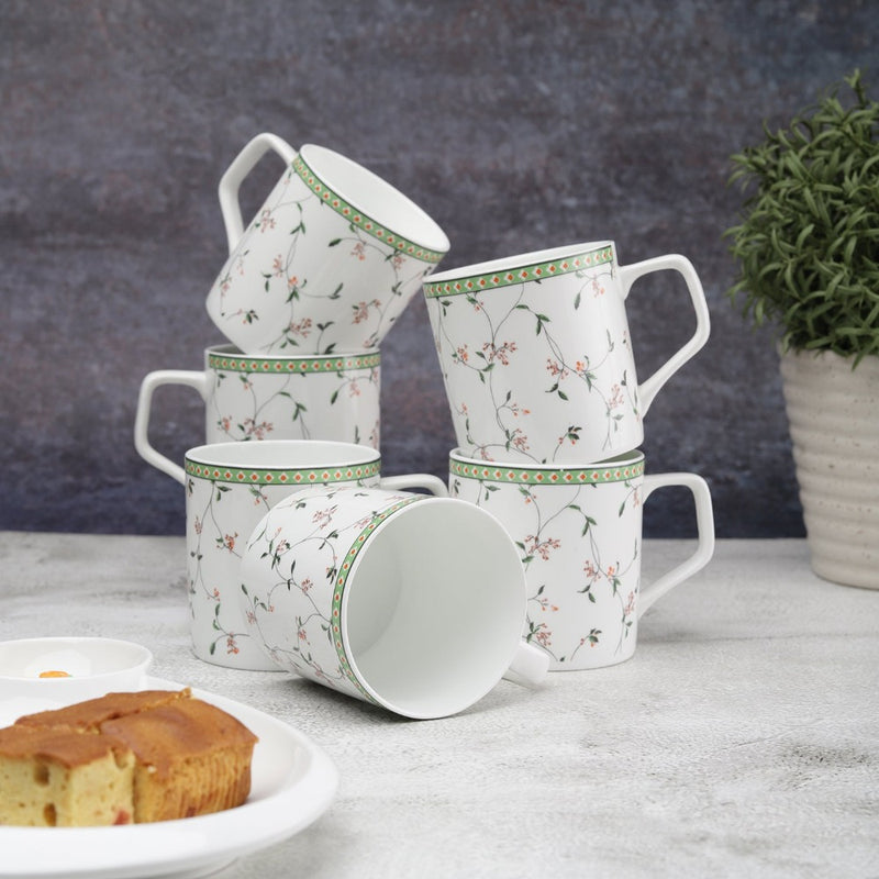 JCPL Ceramic Floral Printed Gardenia 220 ML Coffee & Tea Mugs - 1