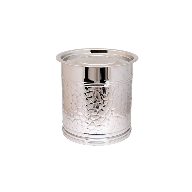 Mirror Stainless Steel Hammered Pawali with Lid (Tanki) - 13 Litre - 2