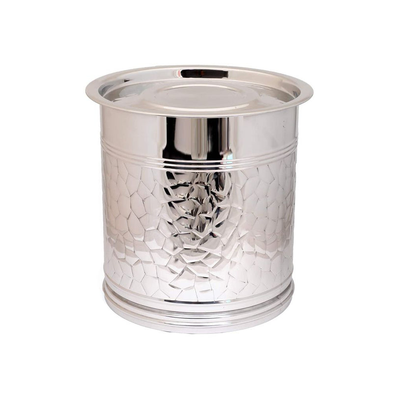 Mirror Stainless Steel Hammered Pawali with Lid (Tanki) - 20 Litre - 6