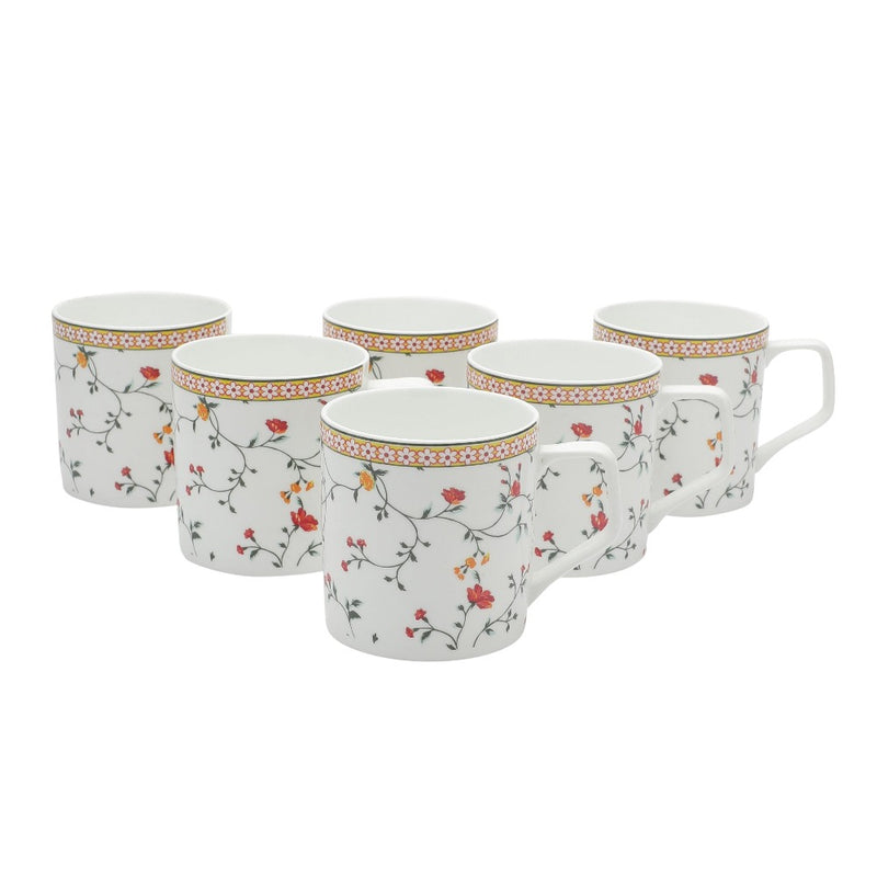 JCPL Ceramic Floral Printed Gardenia 220 ML Coffee & Tea Mugs - 2