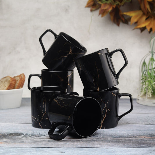 Clay Craft Marble Monochrome 220 ML Black Gold Coffee & Tea Mugs - 1