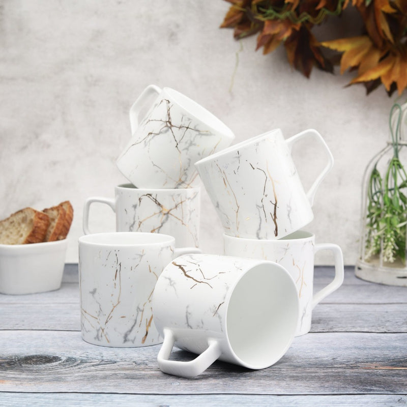 Clay Craft Marble Monochrome 220 ML White Gold Coffee & Tea Mugs - 1
