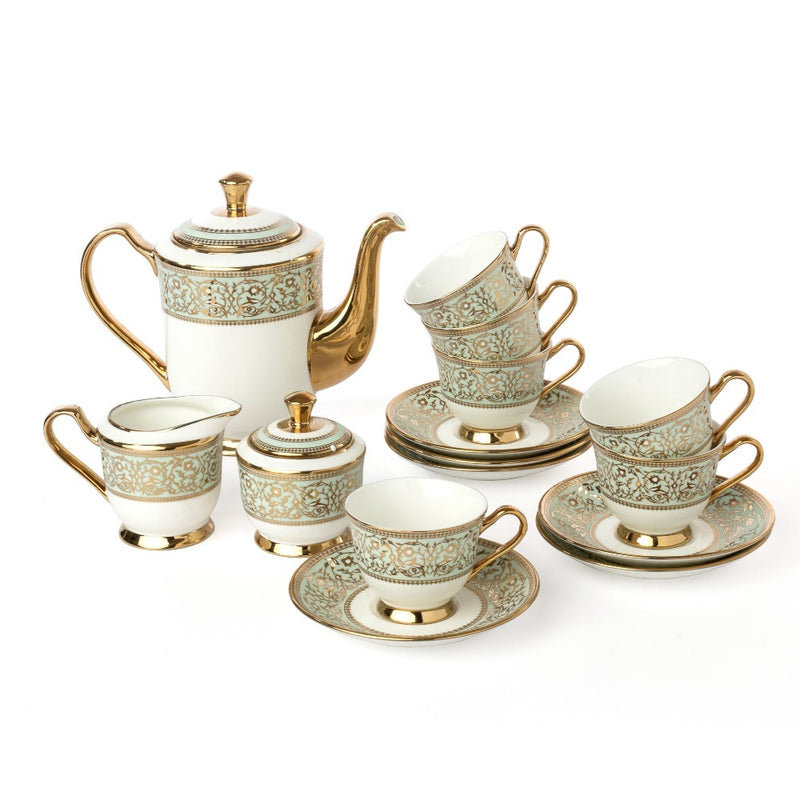 Clay Craft Ceramic New Georgian Emperor Ebony Golden Printed Tea Set - 2