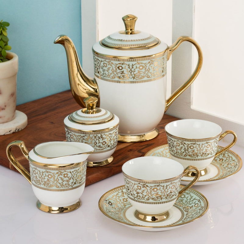 Clay Craft Ceramic New Georgian Emperor Ebony Golden Printed Tea Set - 1