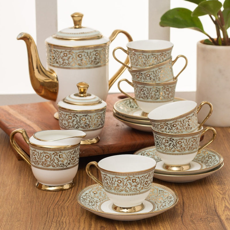 Clay Craft Ceramic New Georgian Emperor Ebony Golden Printed Tea Set - 6