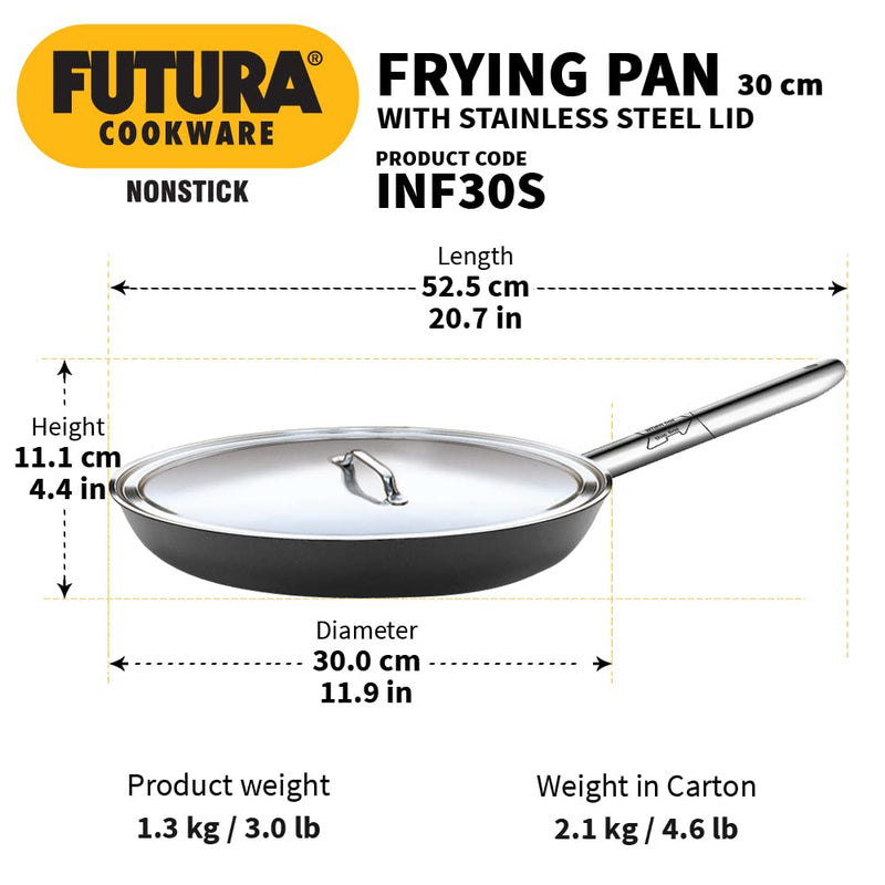 Hawkins Futura Nonstick 30 cm Frying Pan with Stainless Steel Lid - INFS30S - 3
