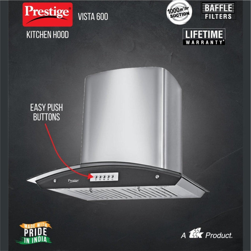Prestige 1000m3/HR Suction Vista 600 Glass Kitchen Hood with Baffle Filters - 41820 - 3