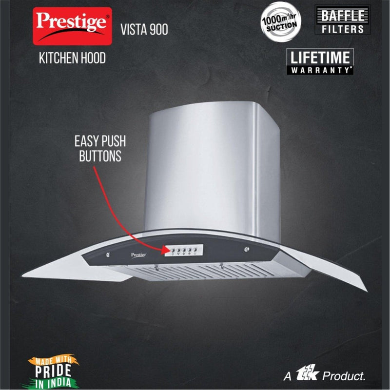 Prestige 1000m3/HR Suction Vista 900 Glass Kitchen Hood with Baffle Filters - 41819 - 2