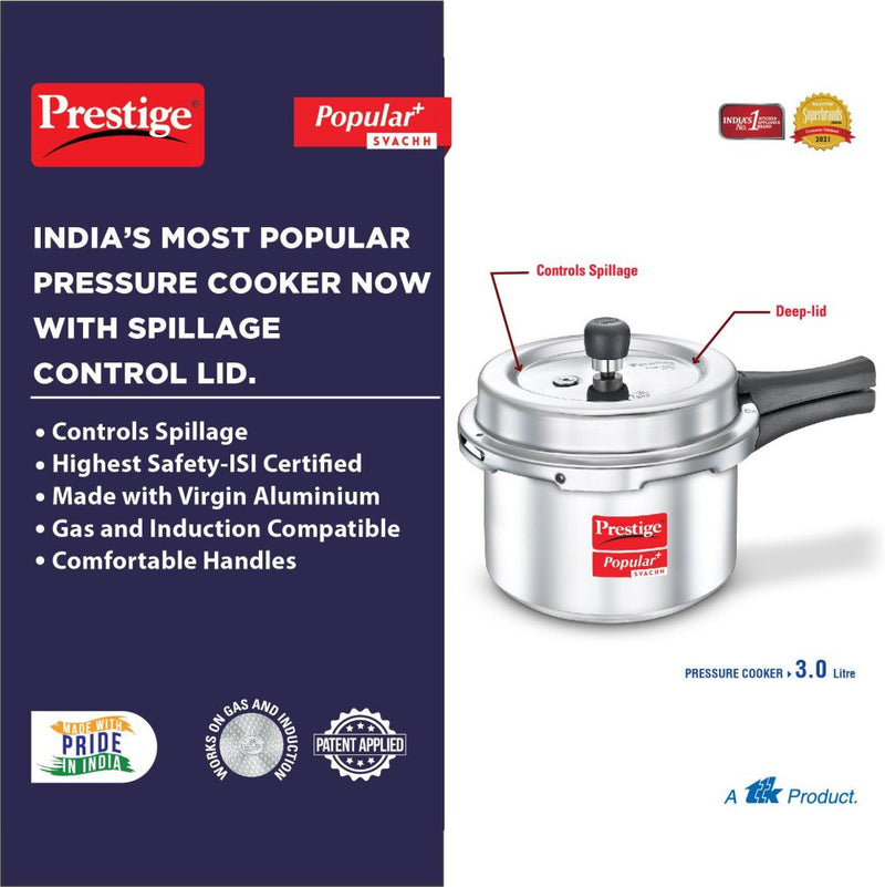 Prestige Popular Plus Svachh Outer Lid Aluminium Pressure Cooker - 10171 - 12