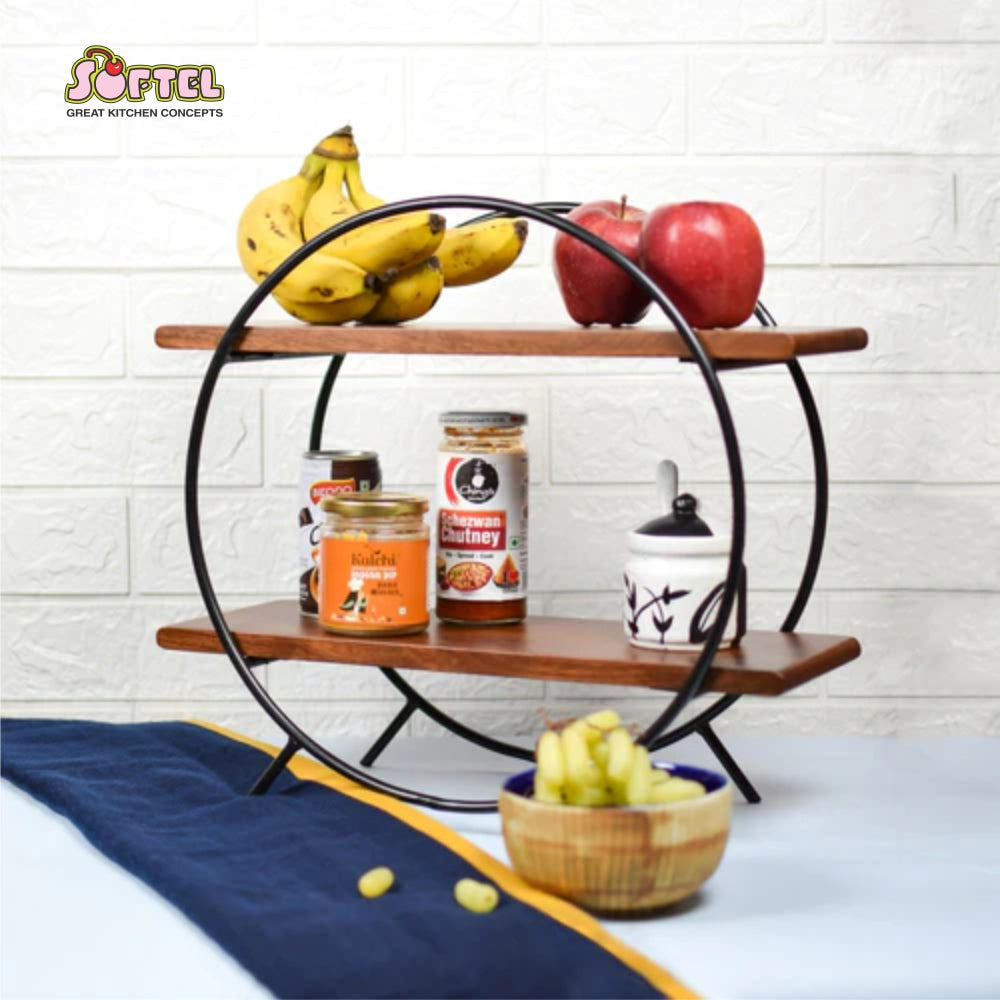 Softel Mahogany Finish Circular Organizer/ Kitchen Organizer Rack/Kitchen Storage Rack/Spice Rack/Wooden Organizer - Tiered Shelf and Modern Two-Tone Design from www.rasoishop.com