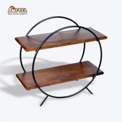 Softel Mahogany Finish Circular Organizer/ Kitchen Organizer Rack/Kitchen Storage Rack/Spice Rack/Wooden Organizer - Tiered Shelf and Modern Two-Tone Design from www.rasoishop.com