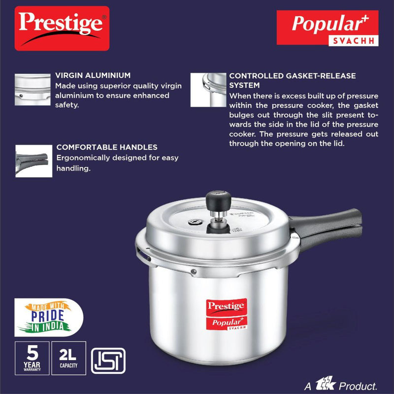 Prestige Popular Plus Svachh Outer Lid Aluminium Pressure Cooker - 10169 - 7