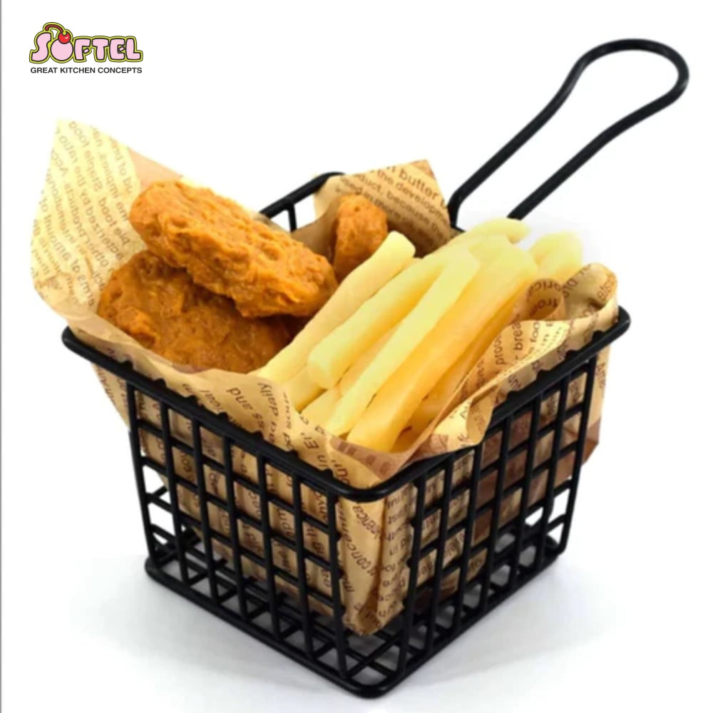 Softel Metal Portable Chips Deep Fry Basket | Fries Cart | Black | Mini French Chip Holder with Handles| Reusable Serving Food Presentation| Fries Baskets for Home Decor from RasoiShop