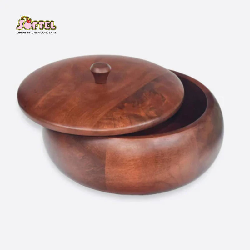 RasoiShop Wooden Mahogany Casserole with Wooden Lid - 2