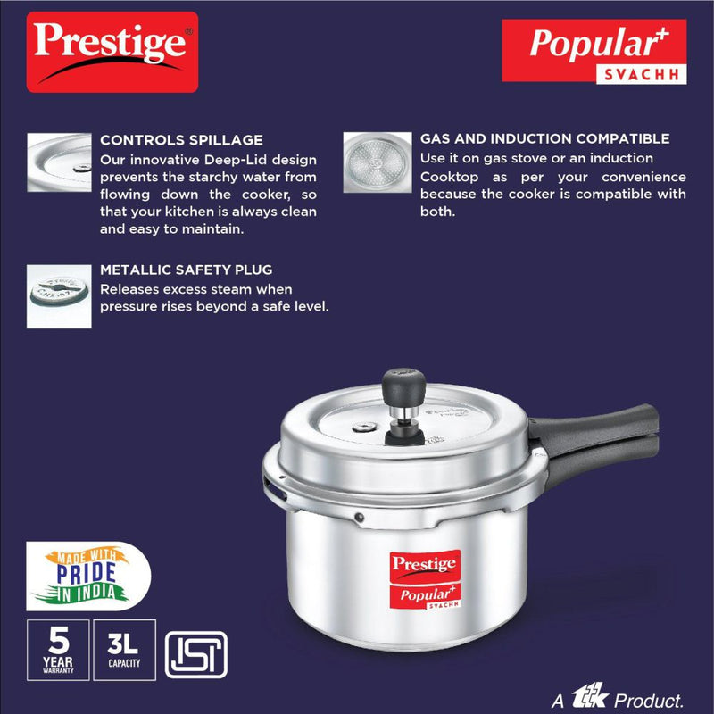 Prestige Popular Plus Svachh Outer Lid Aluminium Pressure Cooker - 10171 - 13