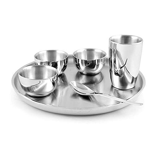 Shri and Sam Stainless Steel Nikki Double Wall Thali Set, 6-Pieces, Silver