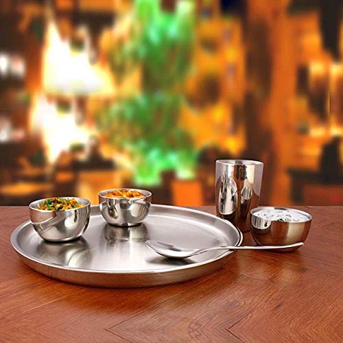 Shri and Sam Stainless Steel Nikki Double Wall Thali Set, 6-Pieces, Silver