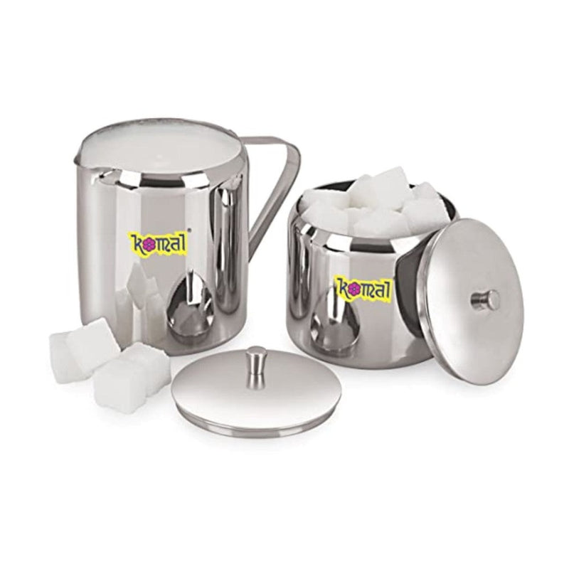 Komal Stainless Steel Big Milk & Sugar Pot Set | Silver Mirror Finish | Dishwasher Safe | Elegant Design | Set of 2 Pcs on www.rasoishop.com