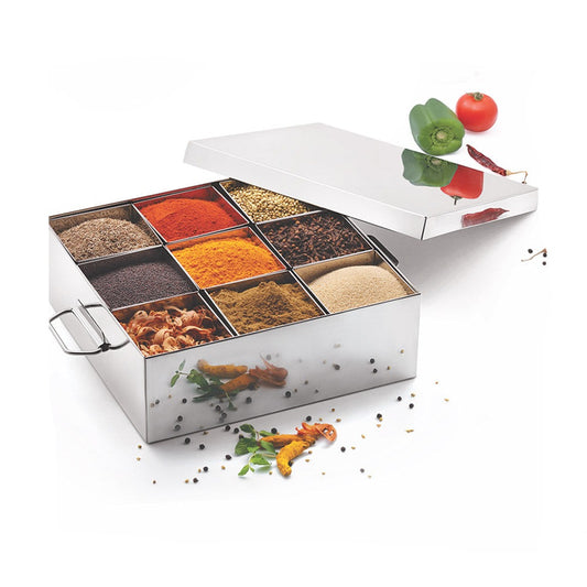 Komal Stainless Steel Masala Dabba with 9 Compartments - 1
